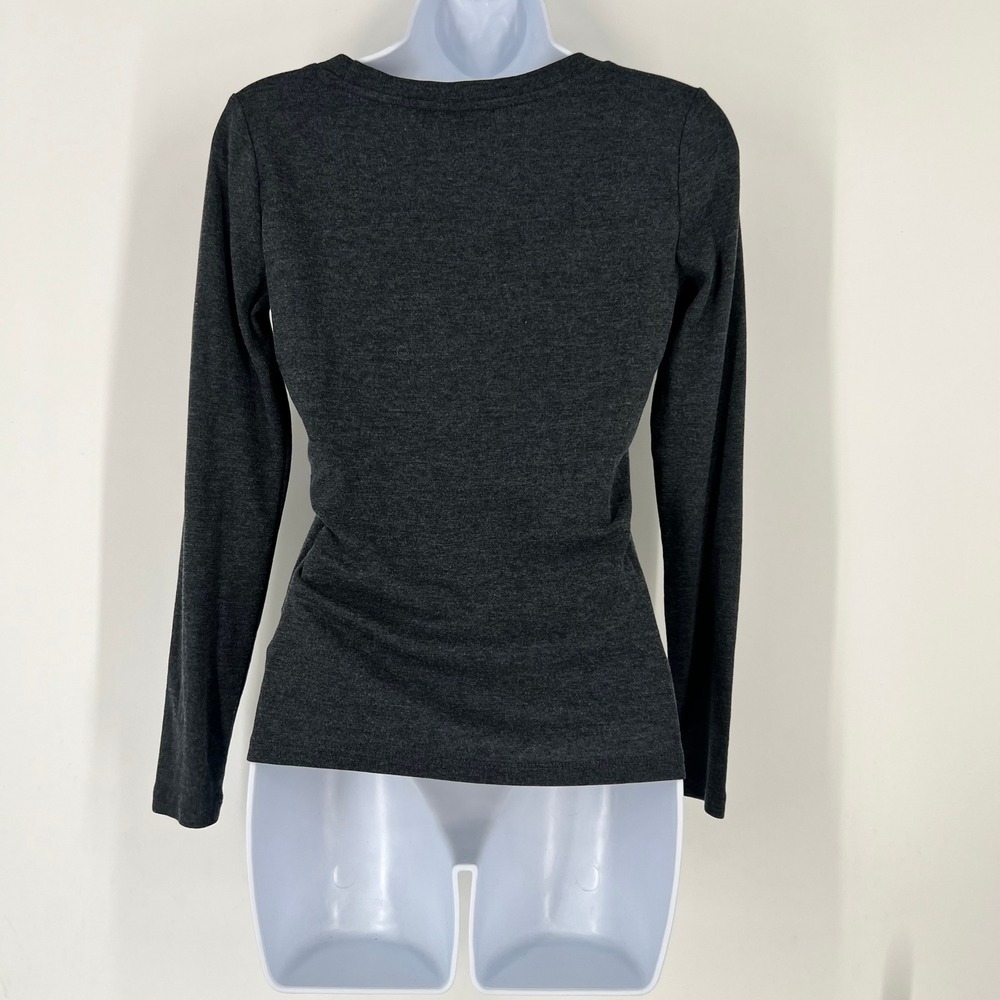 Lauren Ralph Lauren Womens Small Preppy Charcoal Gray Scoop Neck Long Sleeve Top - Picture 2 of 9